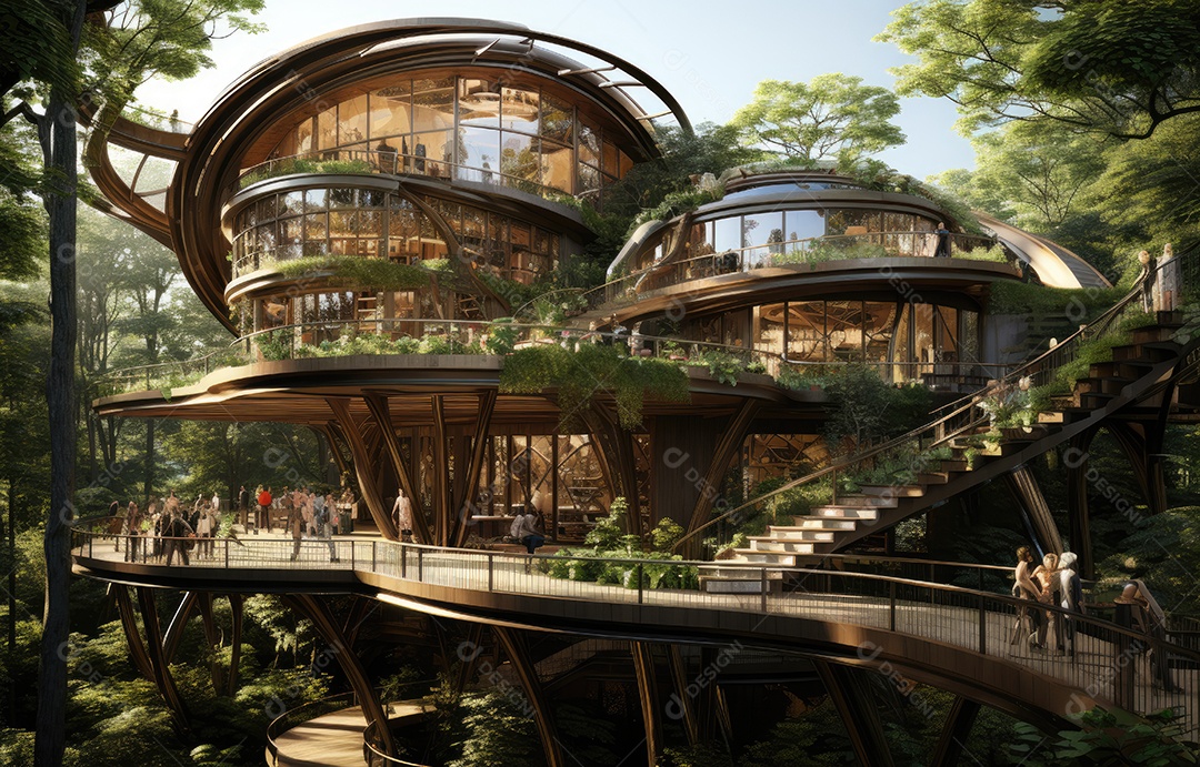 Empresa construindo floresta decorada, empresa verde conceito de carbono zero.