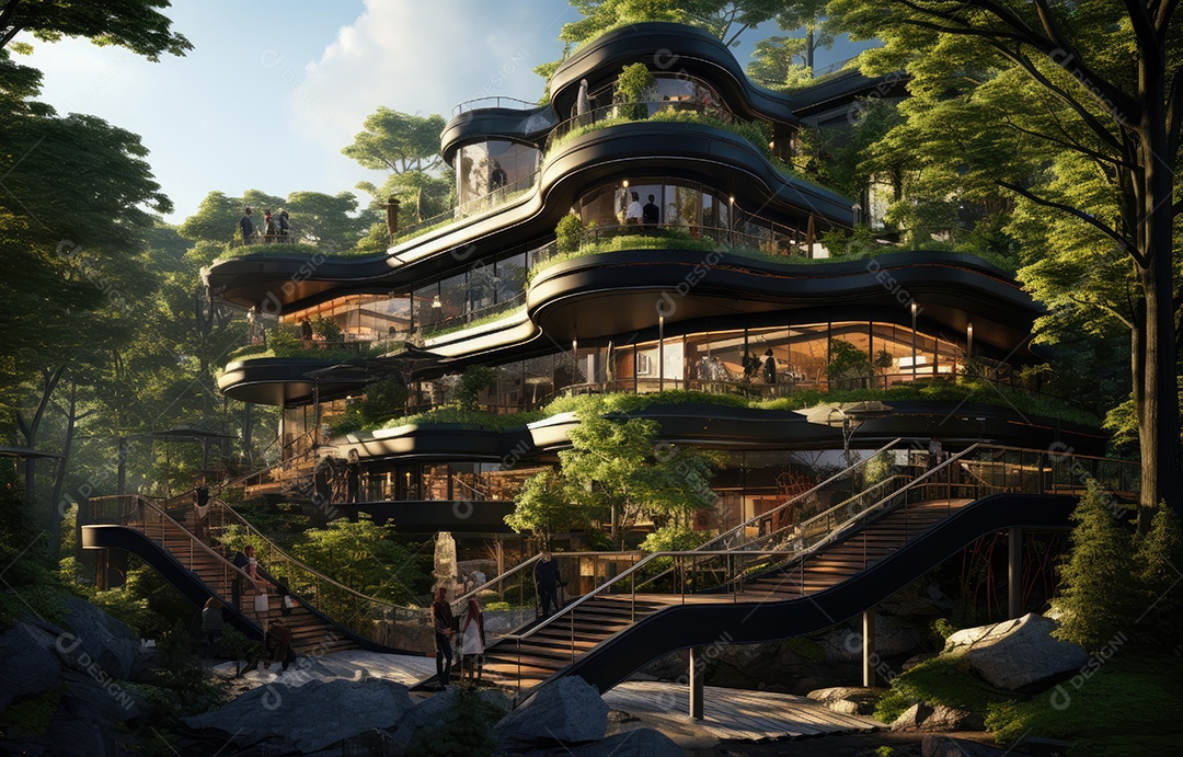 Empresa construindo floresta decorada, empresa verde conceito de carbono zero.