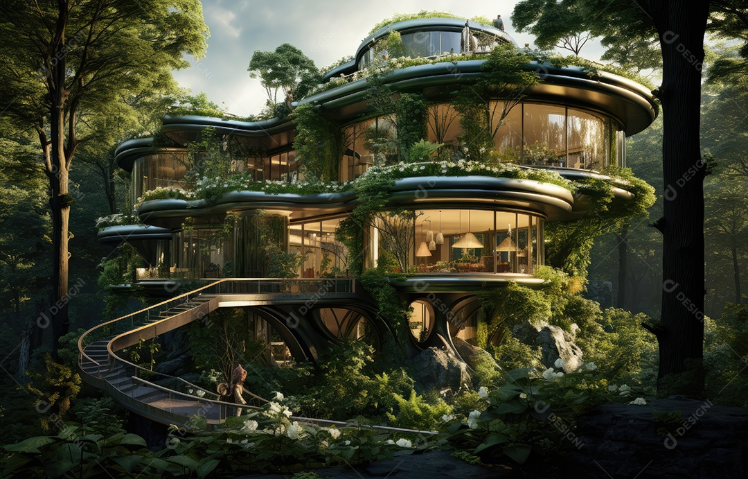 Empresa construindo floresta decorada, empresa verde conceito de carbono zero.