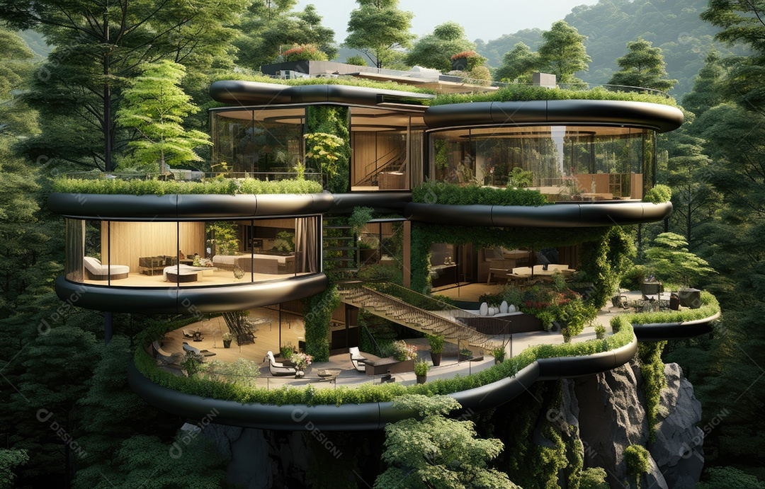 Empresa construindo floresta decorada, empresa verde conceito de carbono zero.