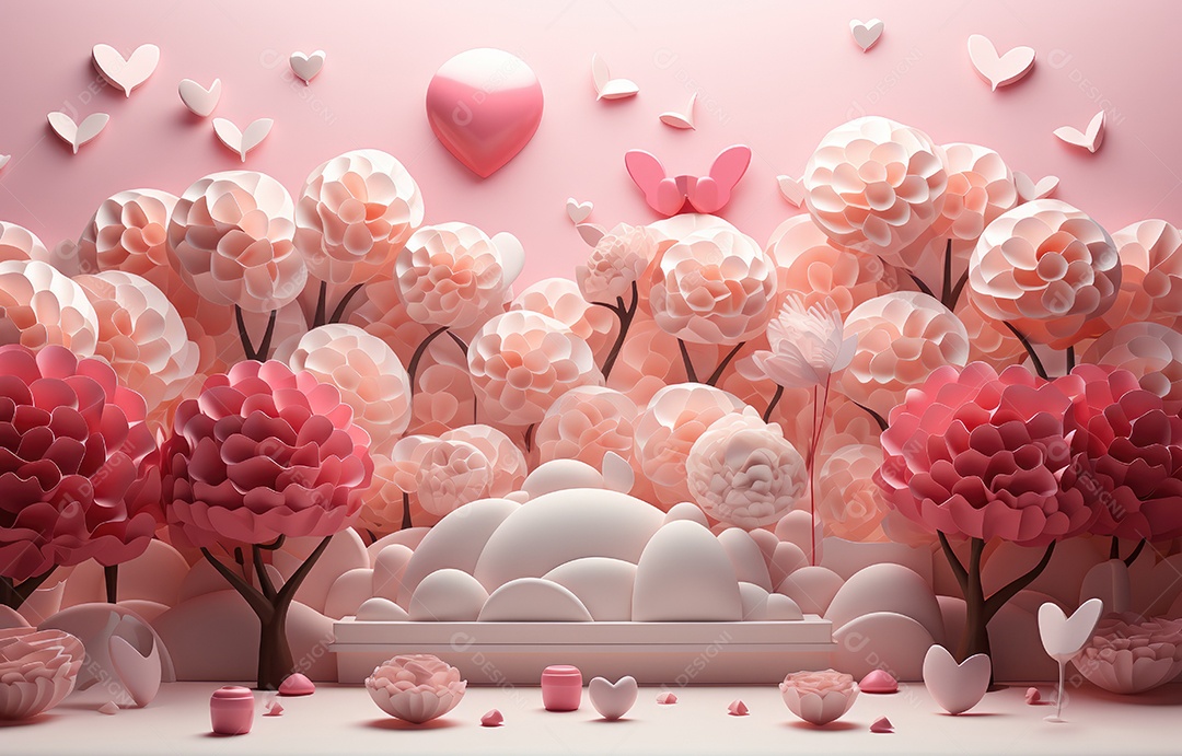 Feliz conceito de dia dos namorados com fundo de estilo de corte de papel em várias camadas. modelo de pôster ou voucher.