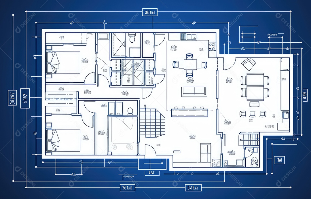 Design de interiores, projeto de casa e linha de plano de arquitetura de casa.