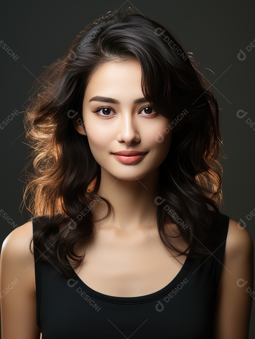 Fotografia de retrato de jovem mulher de beleza asiática com estilo de maquiagem coreano.