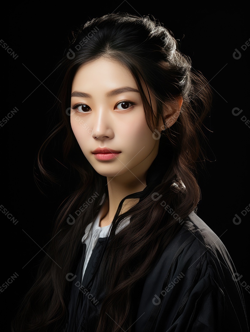 Fotografia de retrato de jovem mulher de beleza asiática com estilo de maquiagem coreano.