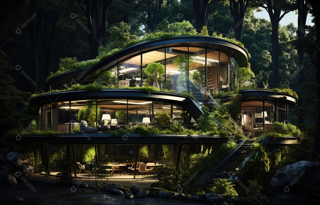 Empresa construindo floresta decorada, empresa verde conceito de carbono zero.