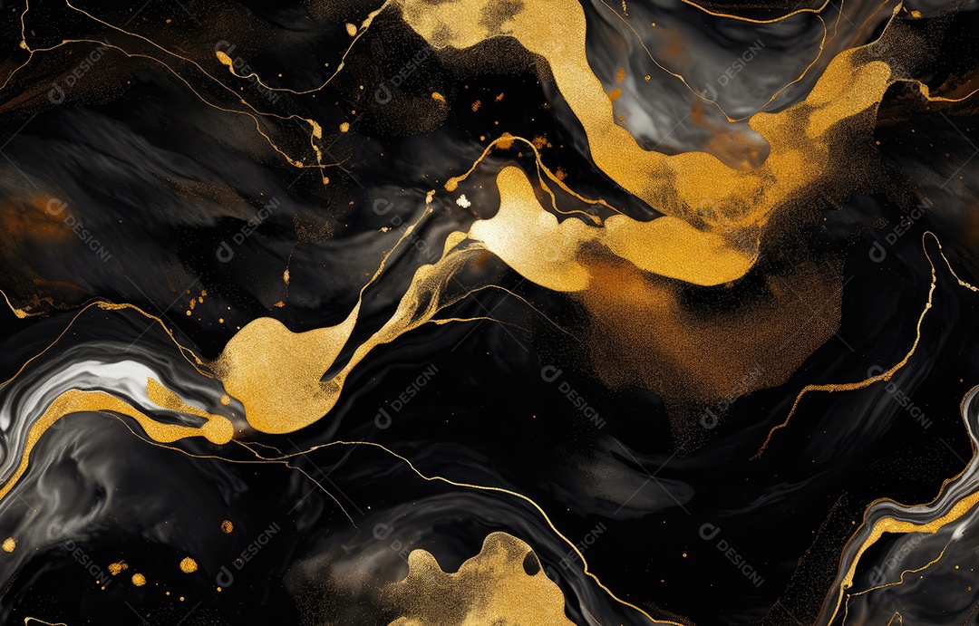 Fundo de mármore preto e dourado com fundo abstrato de efeito cinza manchado