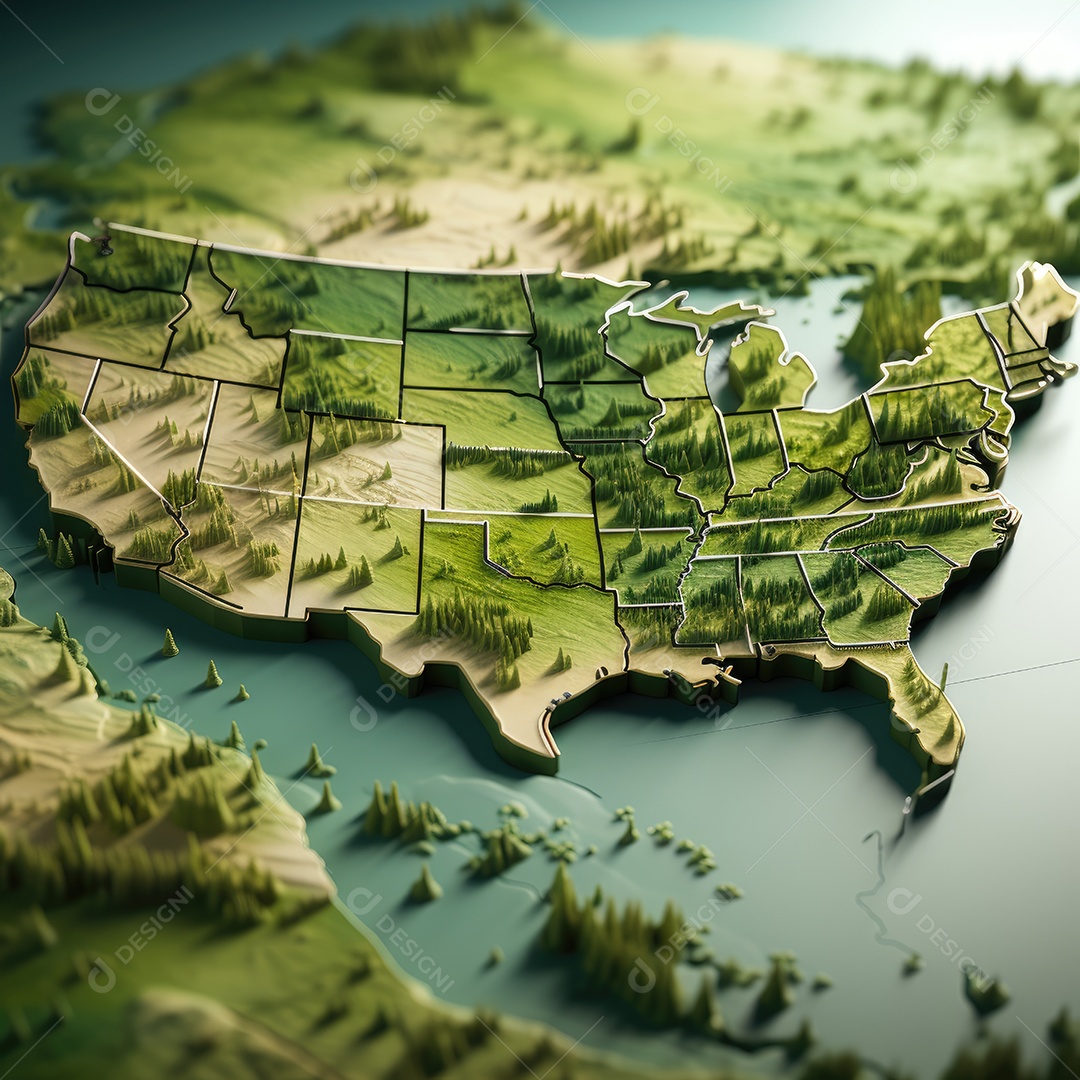 Um mapa detalhado dos EUA com estilo ESG, conjunto zero conceito verde