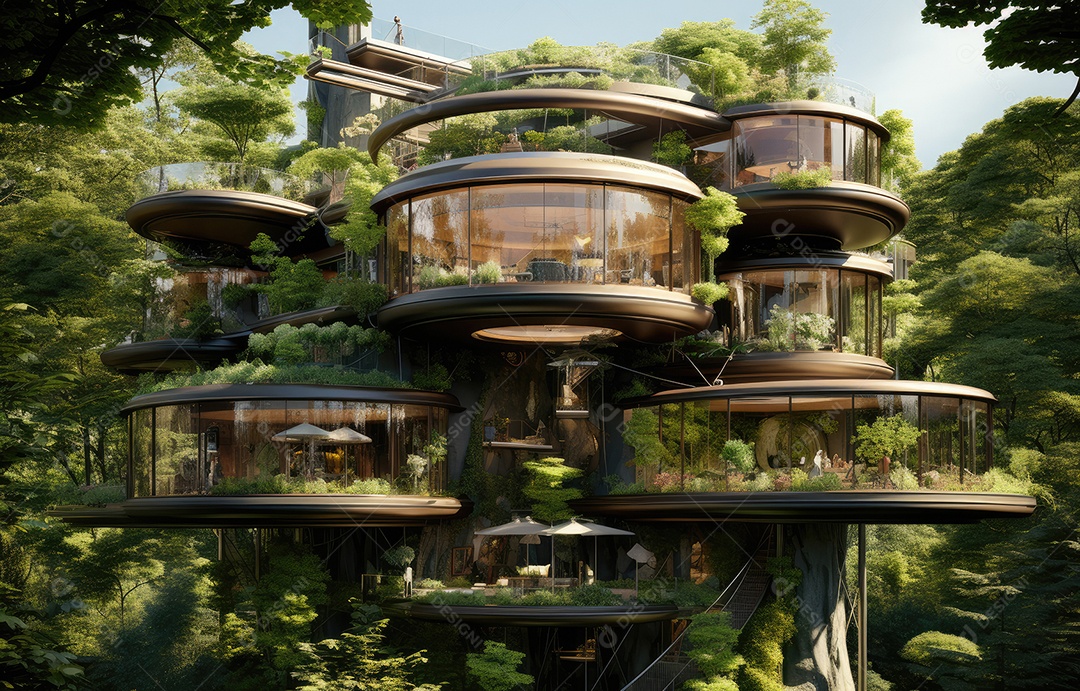 Empresa construindo floresta decorada, empresa verde conceito de carbono zero.