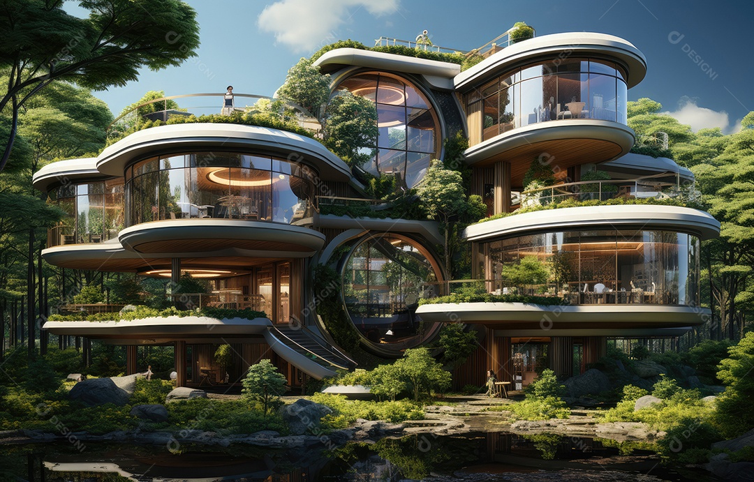 Empresa construindo floresta decorada, empresa verde conceito de carbono zero.