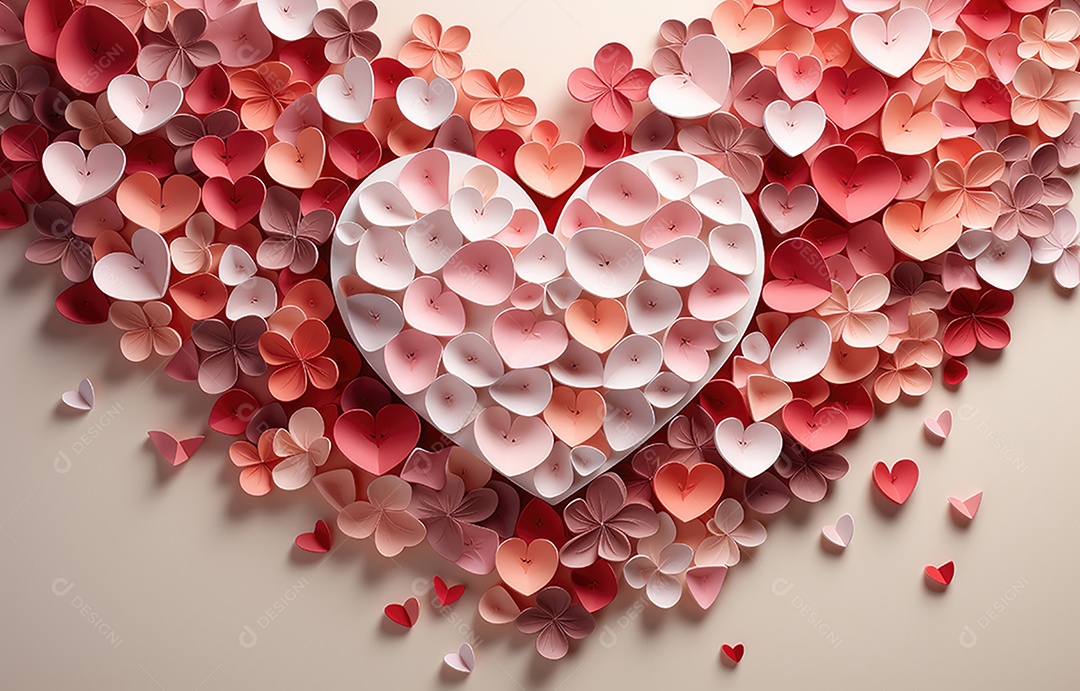Feliz conceito de dia dos namorados com fundo de estilo de corte de papel em várias camadas. Fundo com corações cortados em papel.