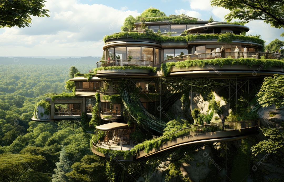 Empresa construindo floresta decorada, empresa verde conceito de carbono zero.