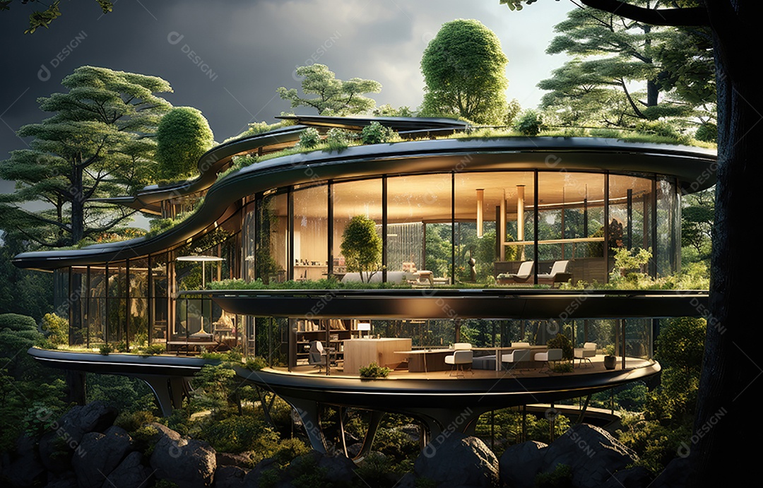 Empresa construindo floresta decorada, empresa verde conceito de carbono zero.