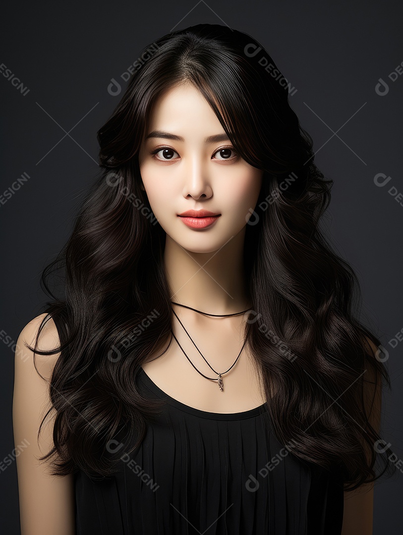 Fotografia de retrato de jovem mulher de beleza asiática com estilo de maquiagem coreano.