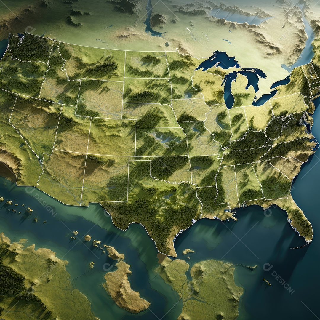 Um mapa detalhado dos EUA com estilo ESG, conjunto zero conceito verde