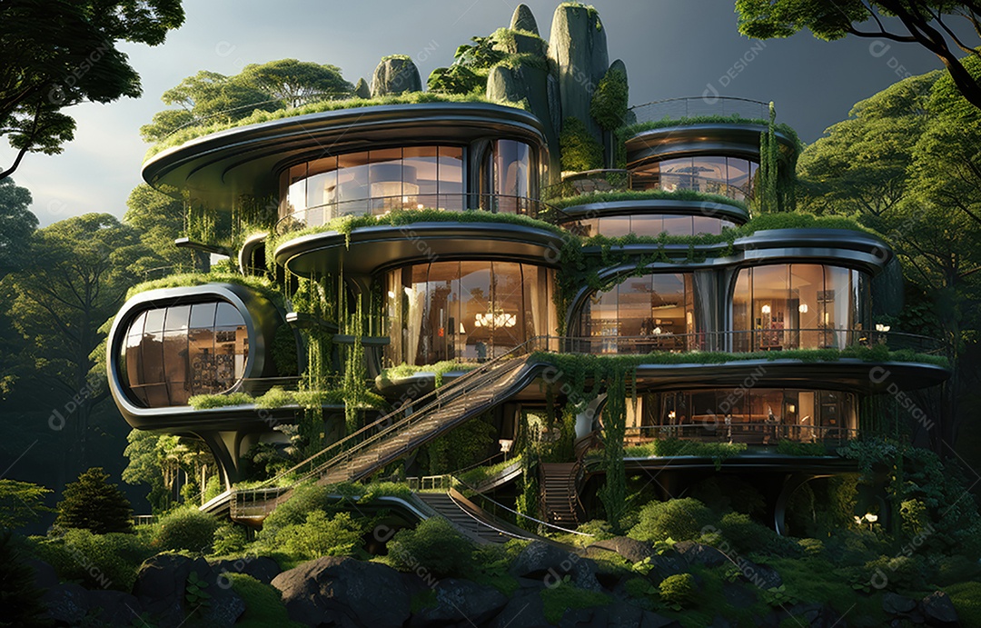 Empresa construindo floresta decorada, empresa verde conceito de carbono zero.