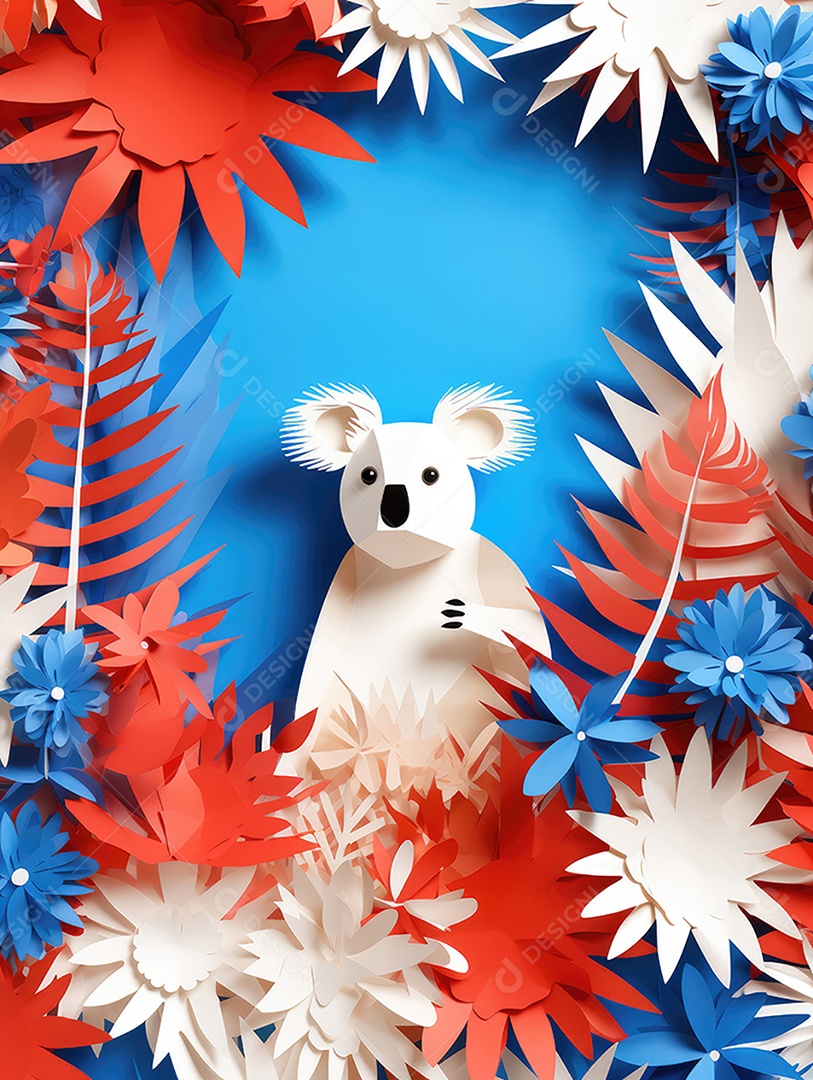 Feliz dia da Austrália com arte artesanal de corte de papel. Ícone do canguru da Austrália, coala.