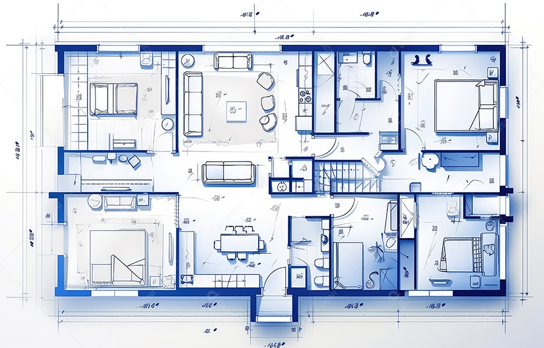 Design de interiores, projeto de casa e linha de plano de arquitetura de casa.