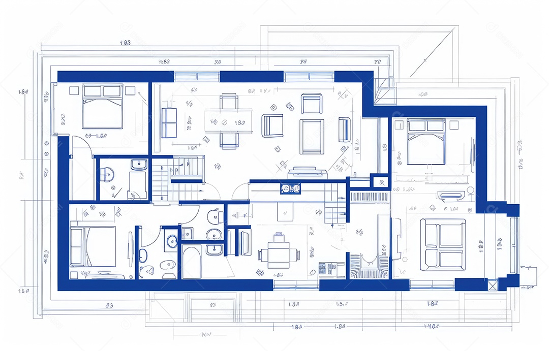 Design de interiores, projeto de casa e linha de plano de arquitetura de casa.