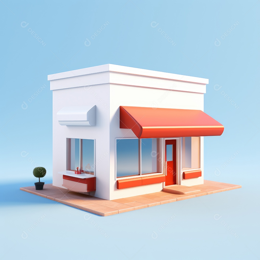 Um pequeno edifício comercial, edifício comercial. Aluguel ou venda de loja. Conceito de compras on-line. Negócios e comércio.