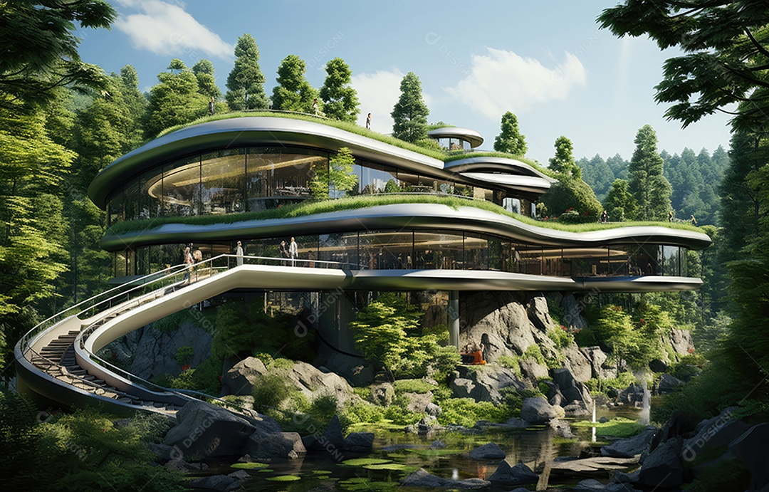 Empresa construindo floresta decorada, empresa verde conceito de carbono zero.