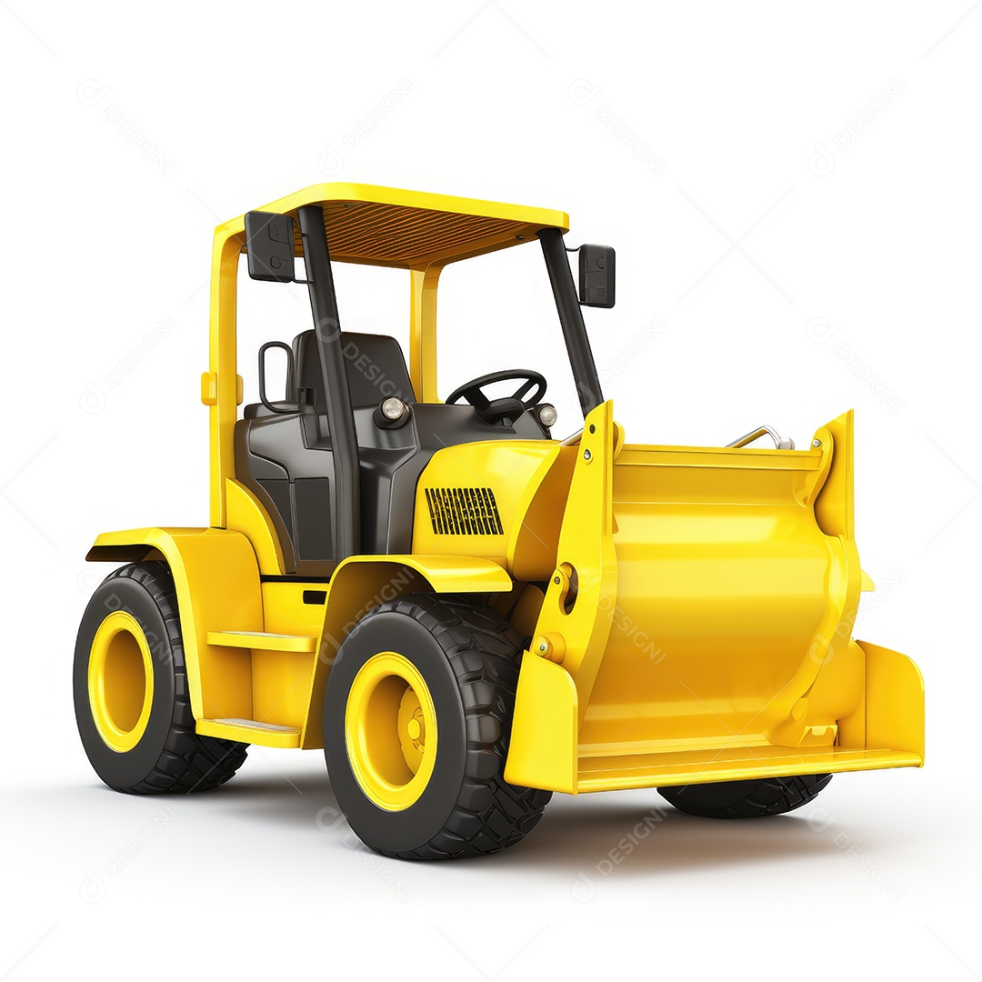 Retroescavadeira 3D em fundo branco.