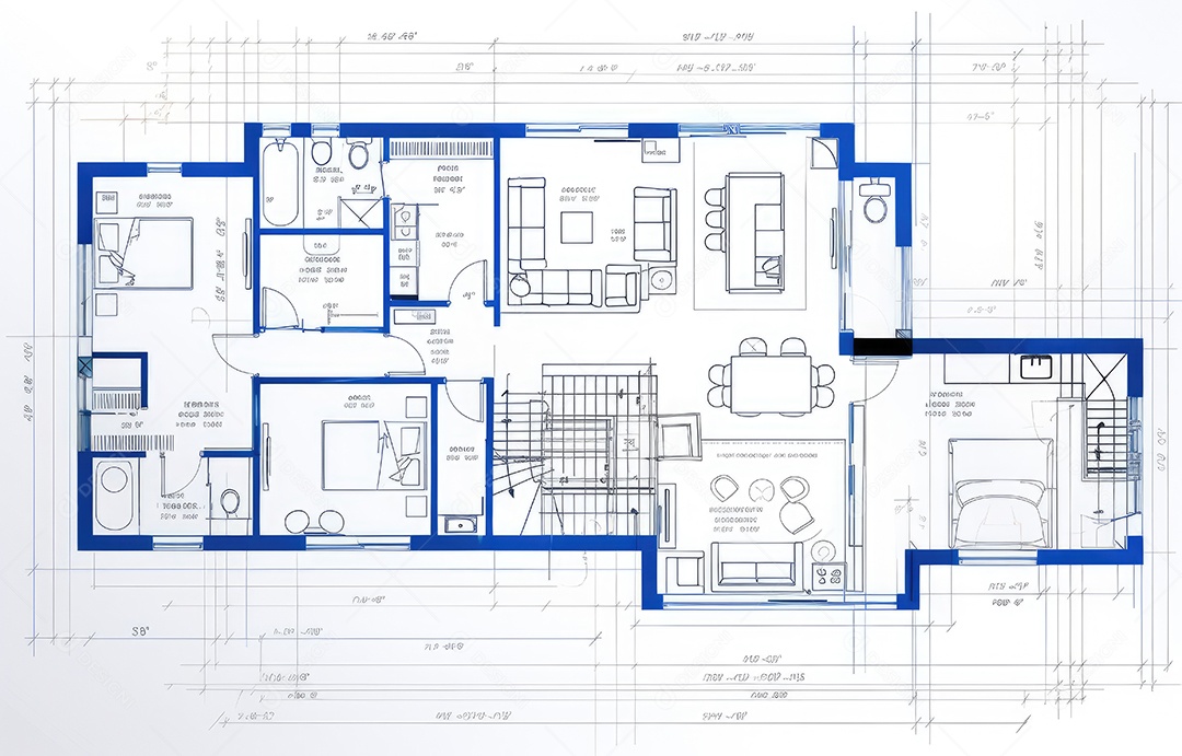 Design de interiores, projeto de casa e linha de plano de arquitetura de casa.