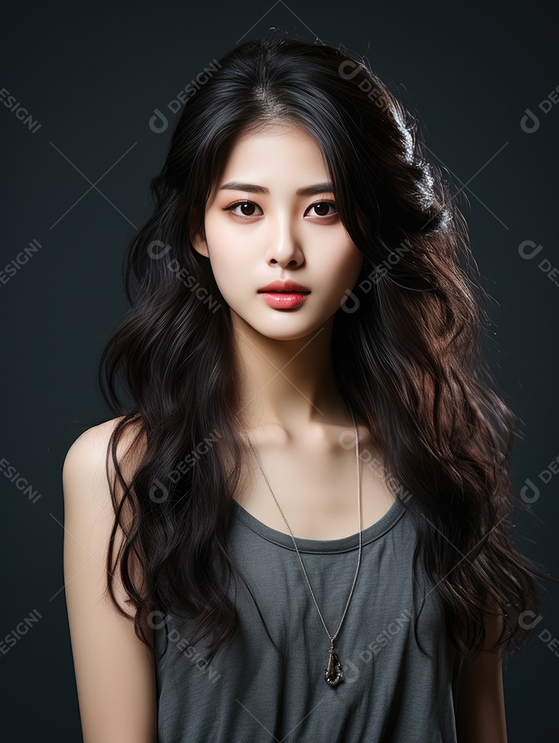 Fotografia de retrato de uma jovem mulher asiática bonita com maquiagem coreana