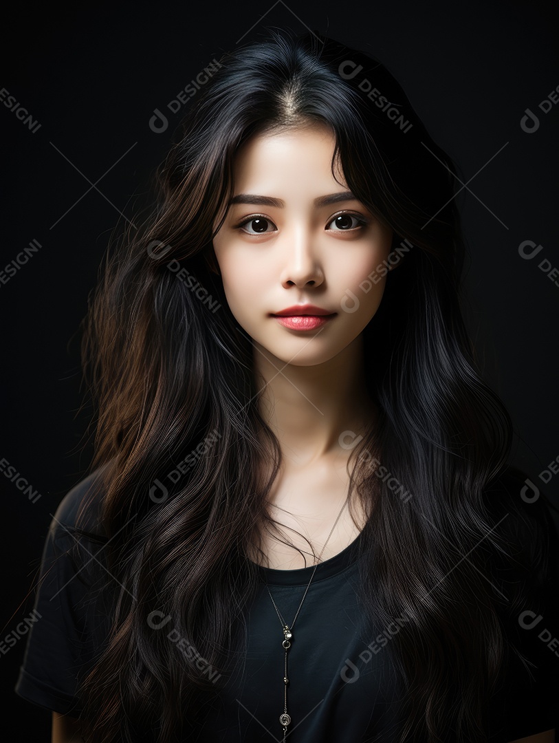 Fotografia de retrato de uma jovem mulher asiática bonita com maquiagem coreana
