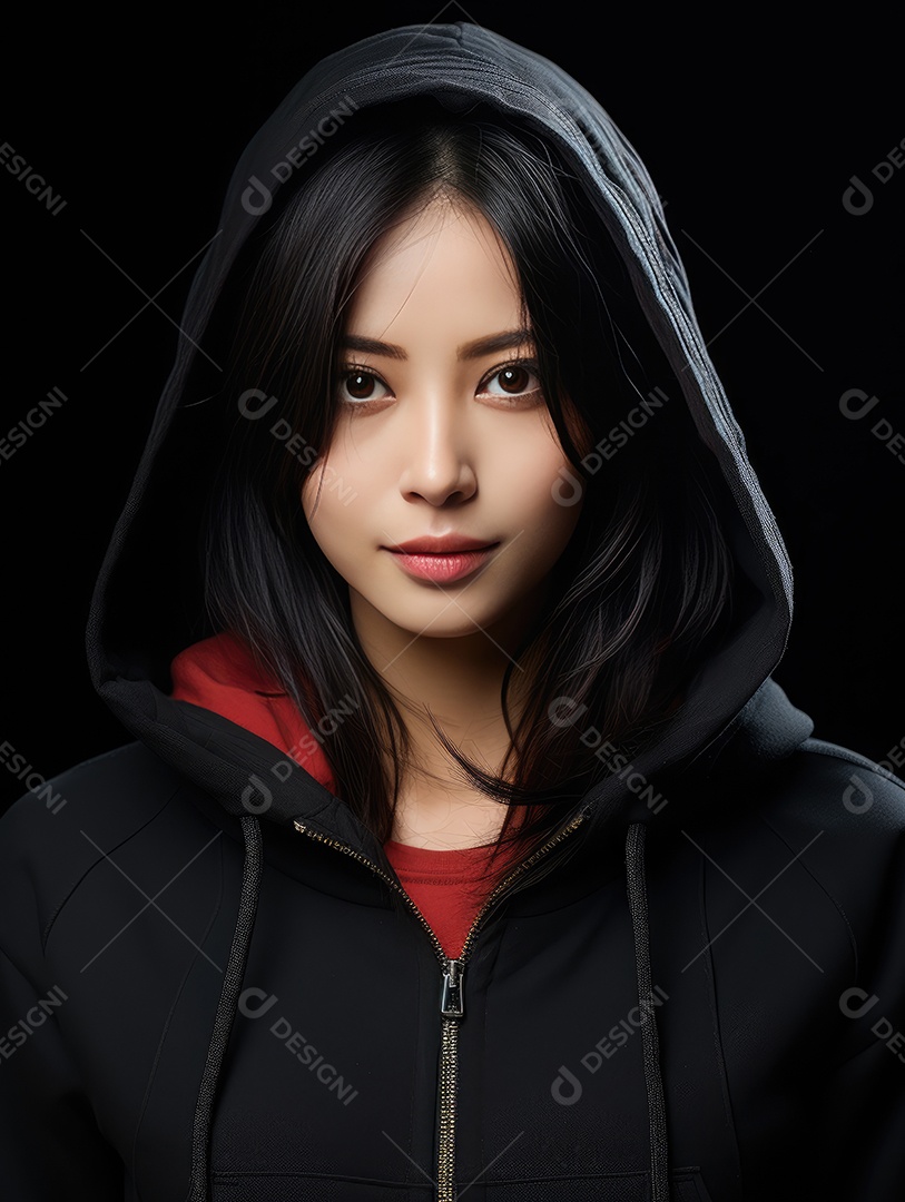 Fotografia de retrato de uma jovem mulher asiática bonita com maquiagem coreana
