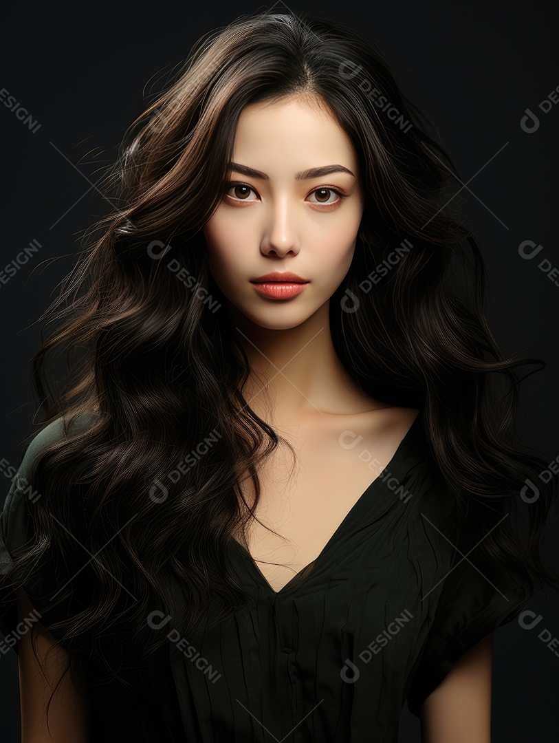 Fotografia de retrato de uma jovem mulher asiática bonita com maquiagem coreana