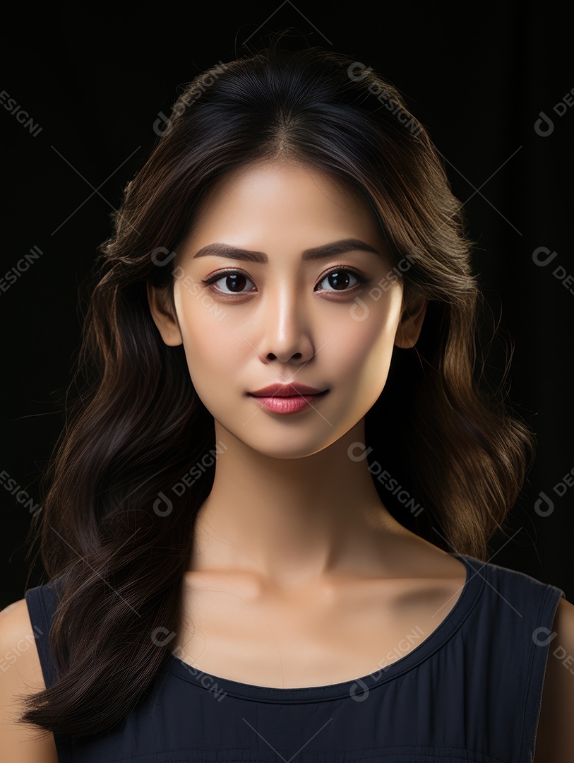 Fotografia de retrato de uma jovem mulher asiática bonita com maquiagem coreana