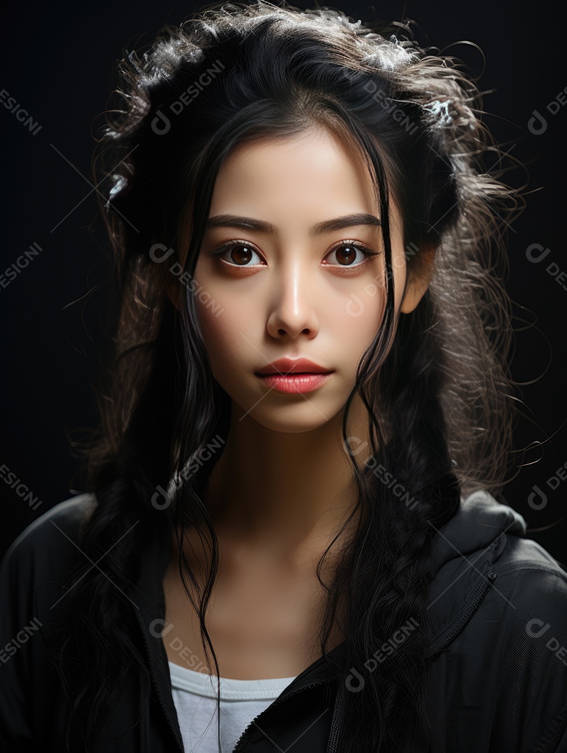 Fotografia de retrato de uma jovem mulher asiática bonita com maquiagem coreana