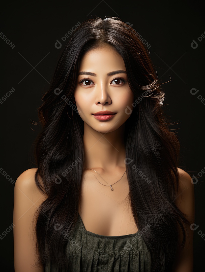 Fotografia de retrato de uma jovem mulher asiática bonita com maquiagem coreana