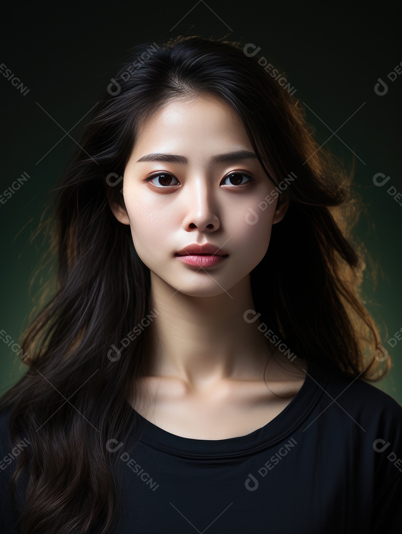 Fotografia de retrato de uma jovem mulher asiática bonita com maquiagem coreana