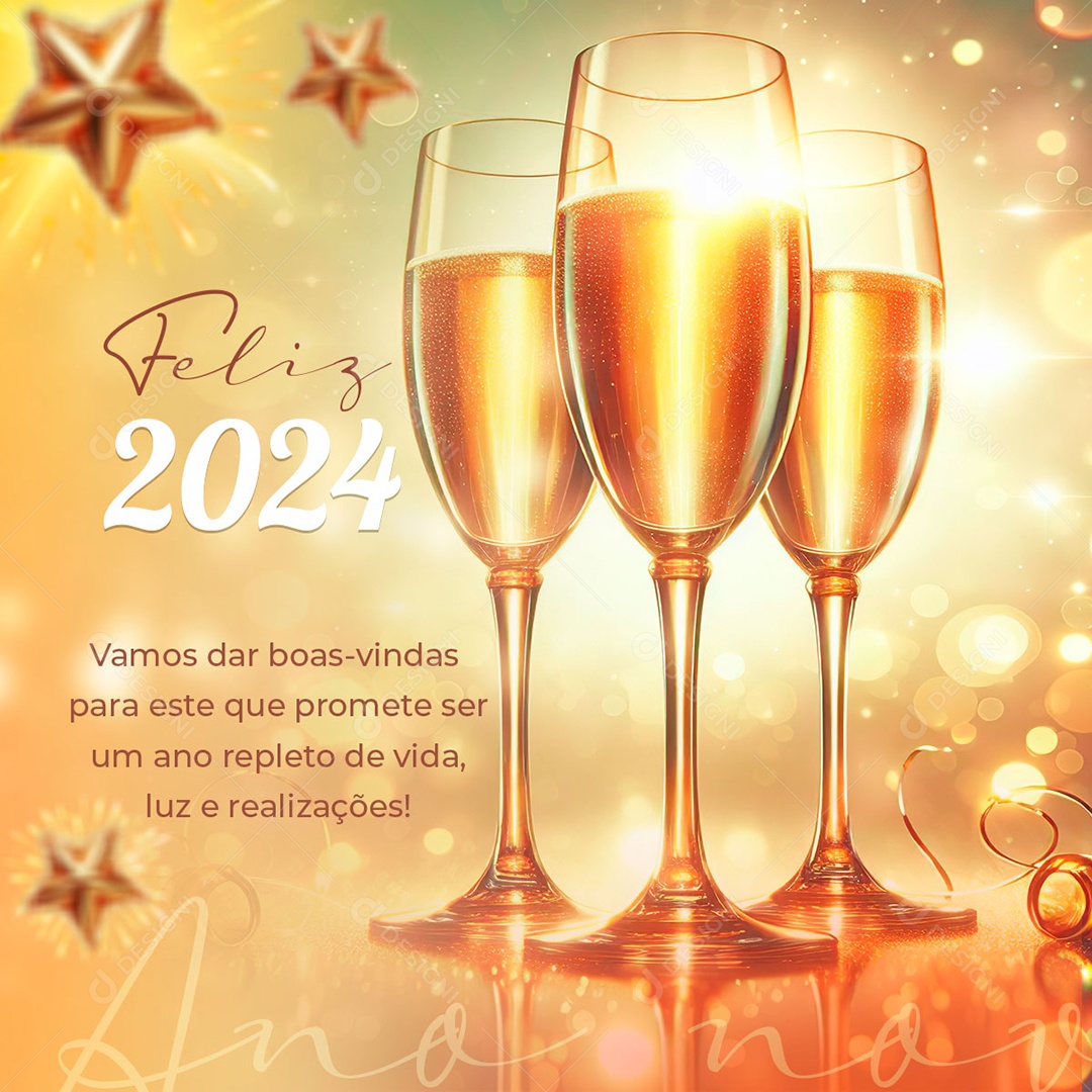 Social Media Feed Feliz 2024 Luz e Realizações PSD Editável