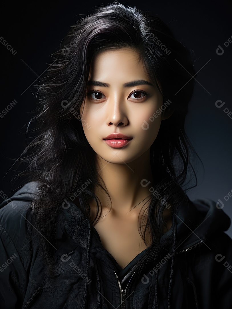 Fotografia de retrato de uma jovem mulher asiática bonita com maquiagem coreana