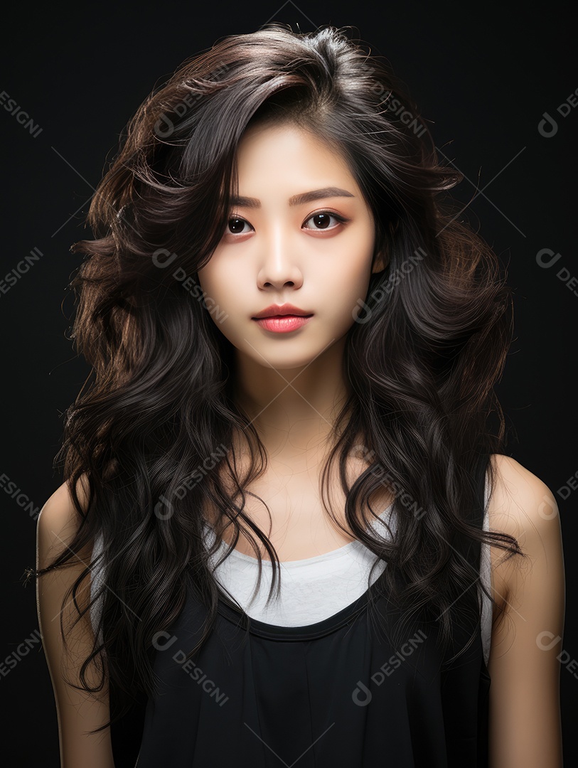 Fotografia de retrato de uma jovem mulher asiática bonita com maquiagem coreana