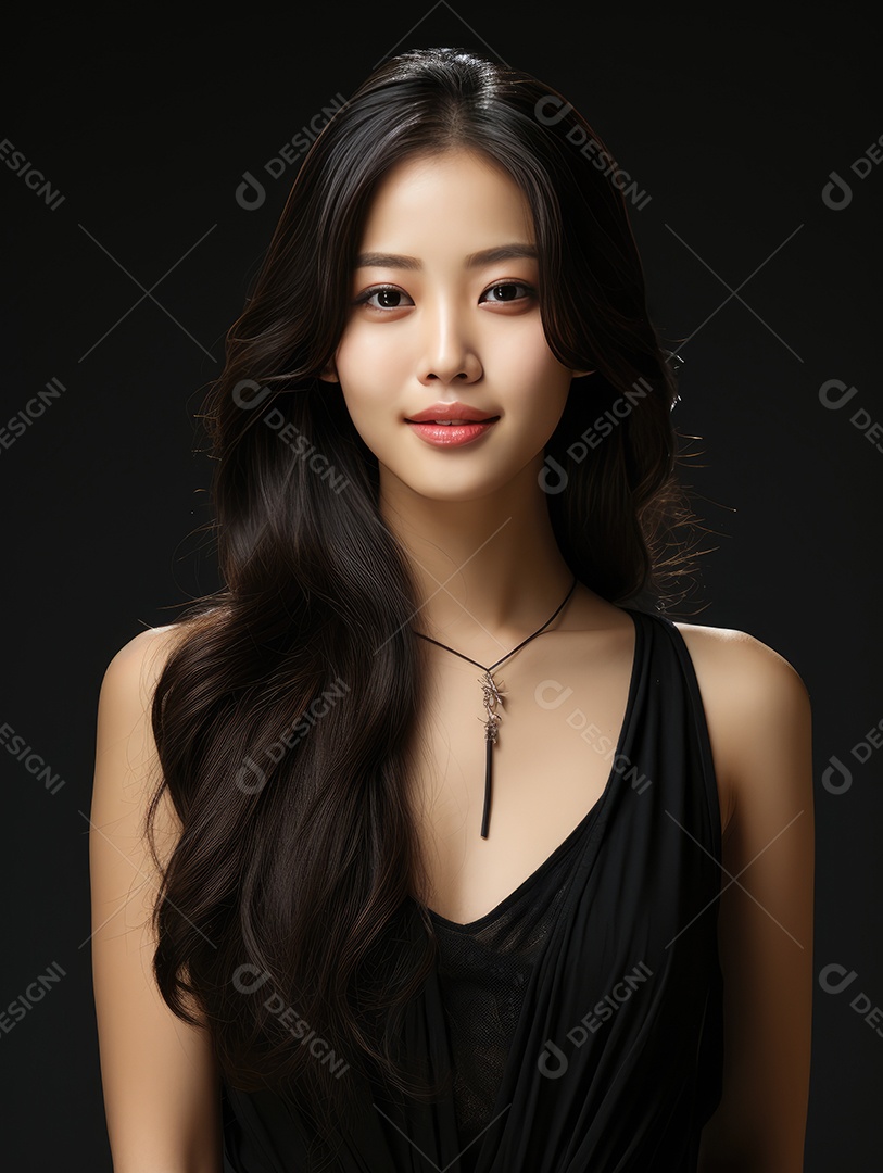 Fotografia de retrato de uma jovem mulher asiática bonita com maquiagem coreana