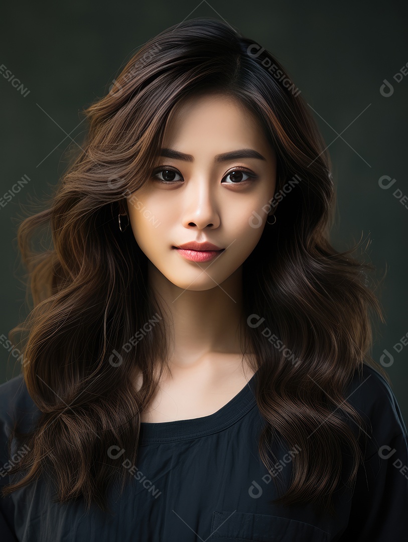 Fotografia de retrato de uma jovem mulher asiática bonita com maquiagem coreana