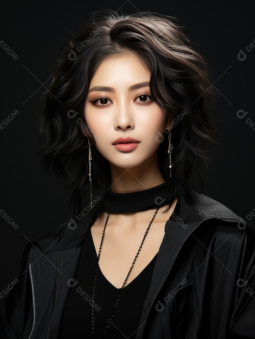 Fotografia de retrato de uma jovem mulher asiática bonita com maquiagem coreana