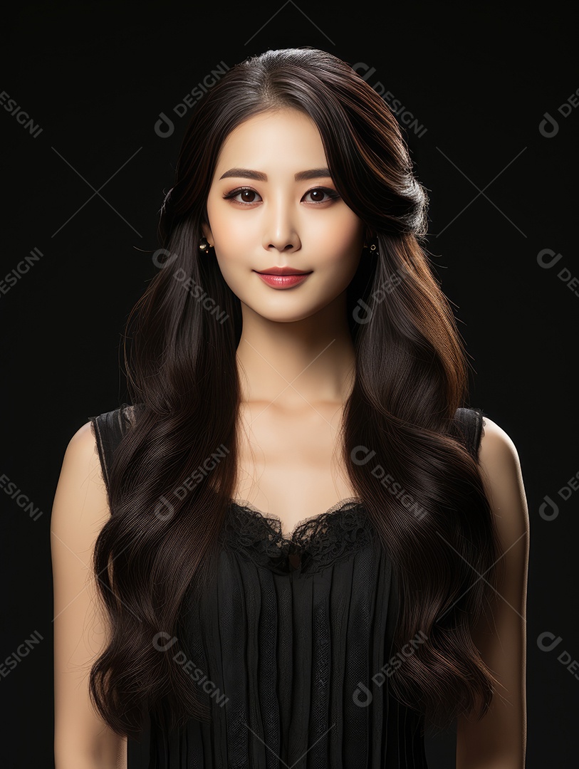 Fotografia de retrato de uma jovem mulher asiática bonita com maquiagem coreana