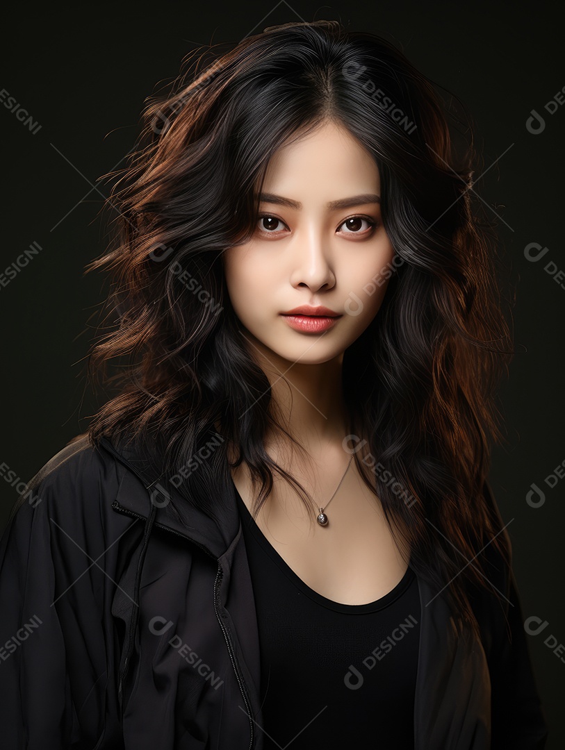 Fotografia de retrato de uma jovem mulher asiática bonita com maquiagem coreana