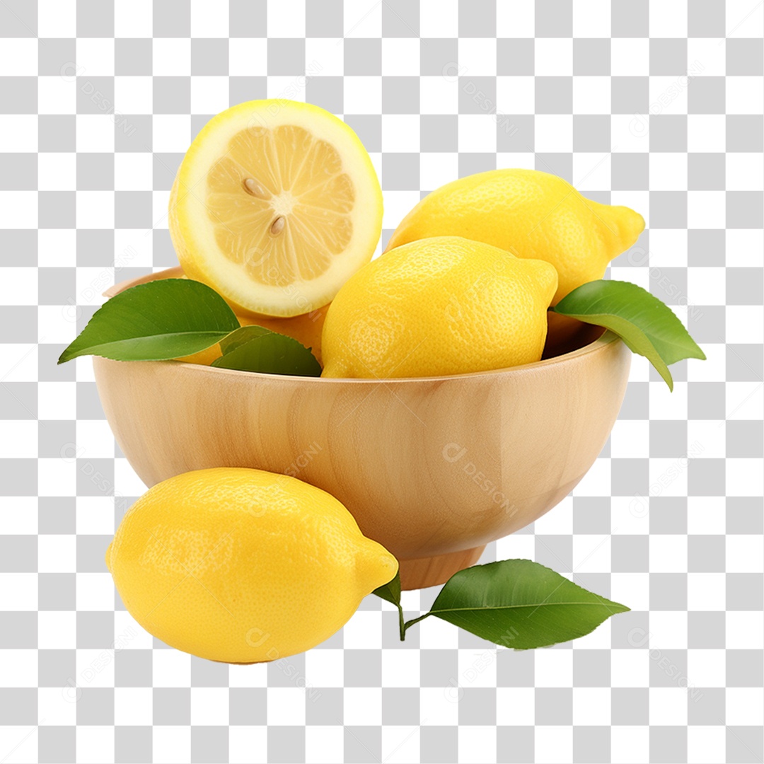 Tigela com Frutas Limões PNG Transparente