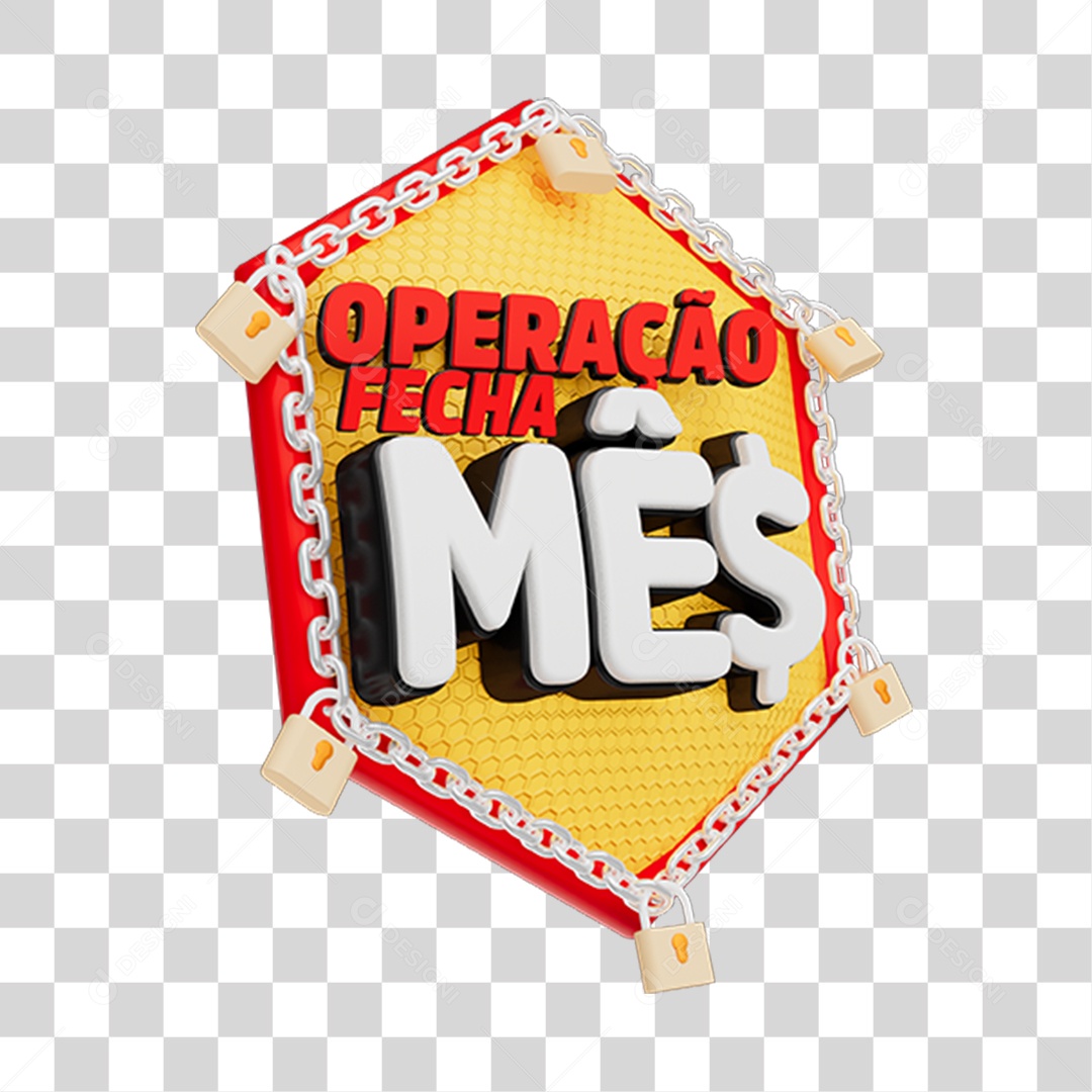 Selo 3D Operação Fecha Mês para Composição PNG Transparente