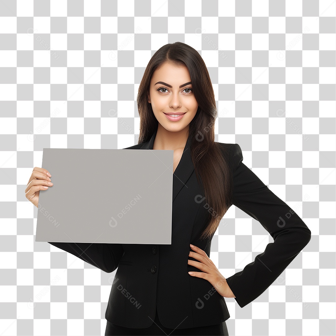 Mulher Segurando Placa Branca PNG Transparente