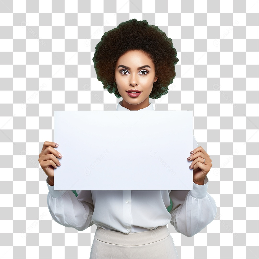 Mulher Segurando Placa Branca PNG Transparente