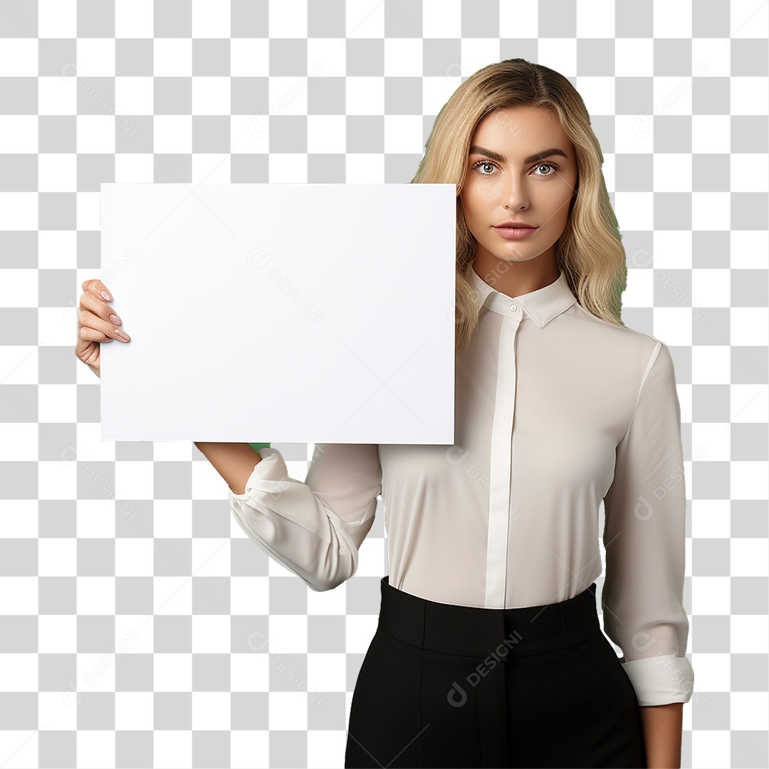 Mulher Segurando Placa Branca Empresa Propagandas PNG Transparente