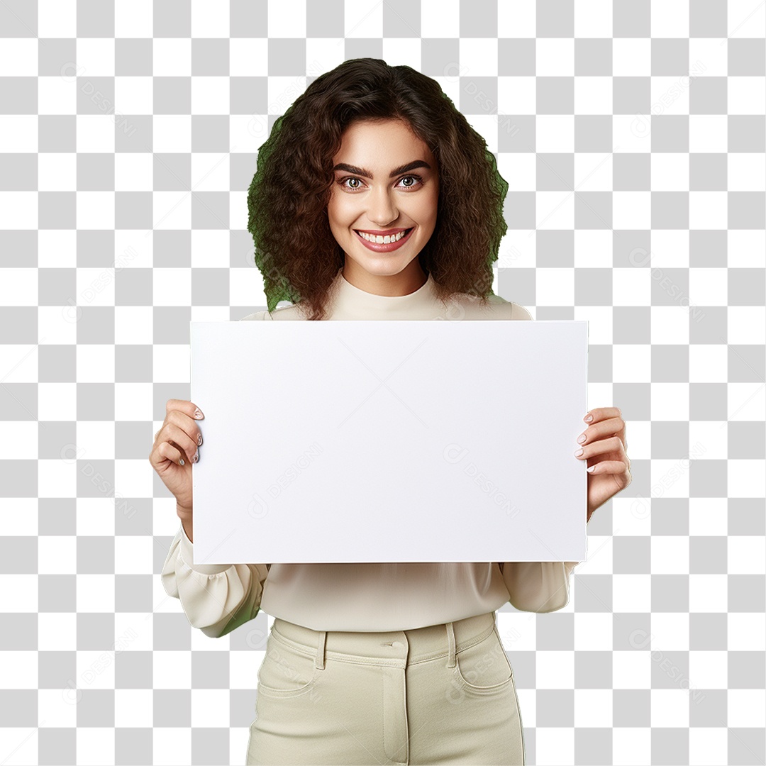 Mulher Segurando Placa Branca PNG Transparente