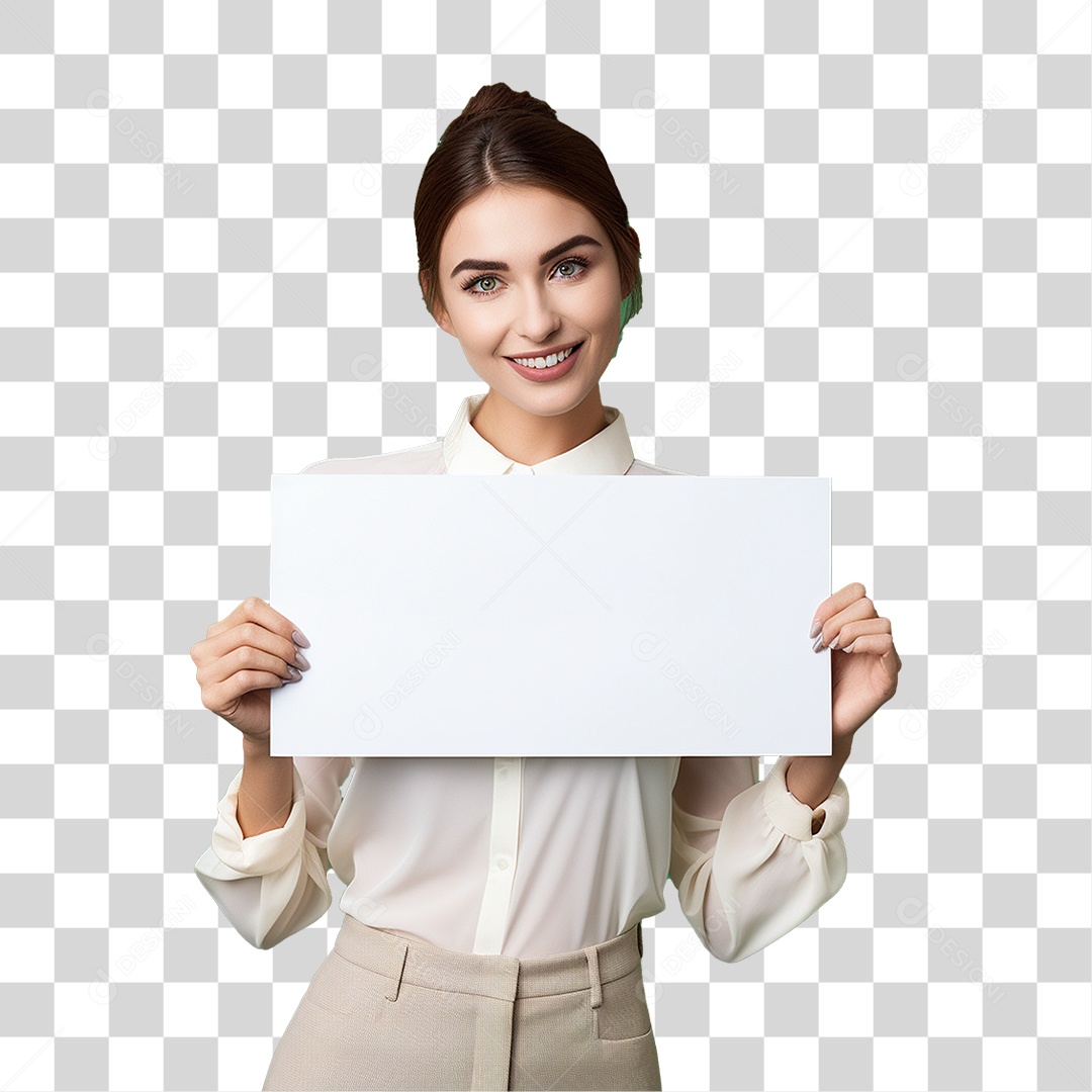 Mulher Segurando Placa Branca PNG Transparente