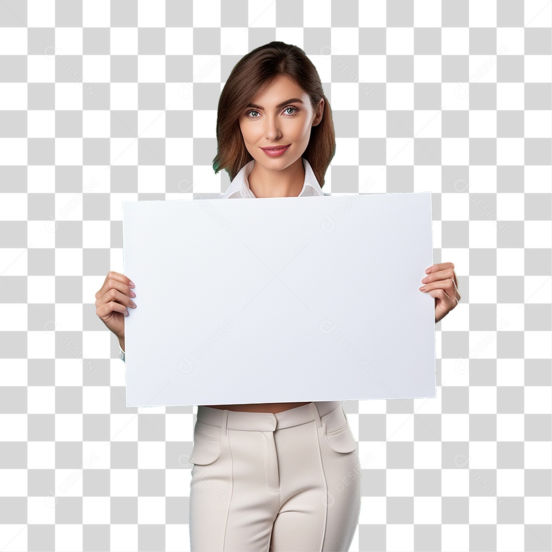 Mulher Segurando Placa Branca PNG Transparente